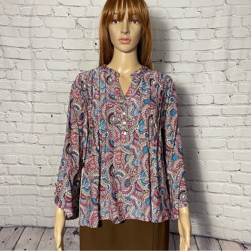 NWT New Notations Peated Front Bell Sleeve Blouse Size XL Petite